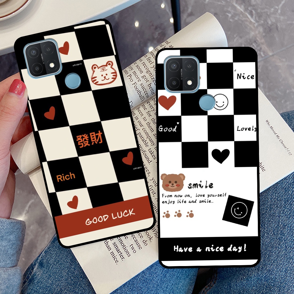 Ốp Oppo A15 / A15s in hình sọc caro, họa tiết đen trắng dễ thương