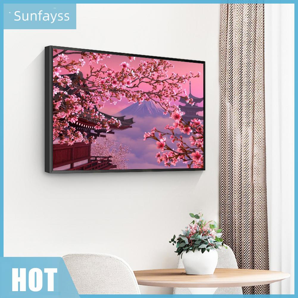 Tranh đính đá kim cương toàn bộ 5D DIY hình phong cảnh hoa đào