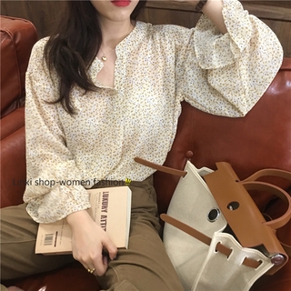 Áo sơ mi tay dài in hoa phong cách Hàn Quốc thời trang thanh lịch cho nữ