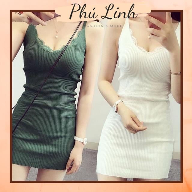 MS031 Váy 2 dây len tăm phối ren