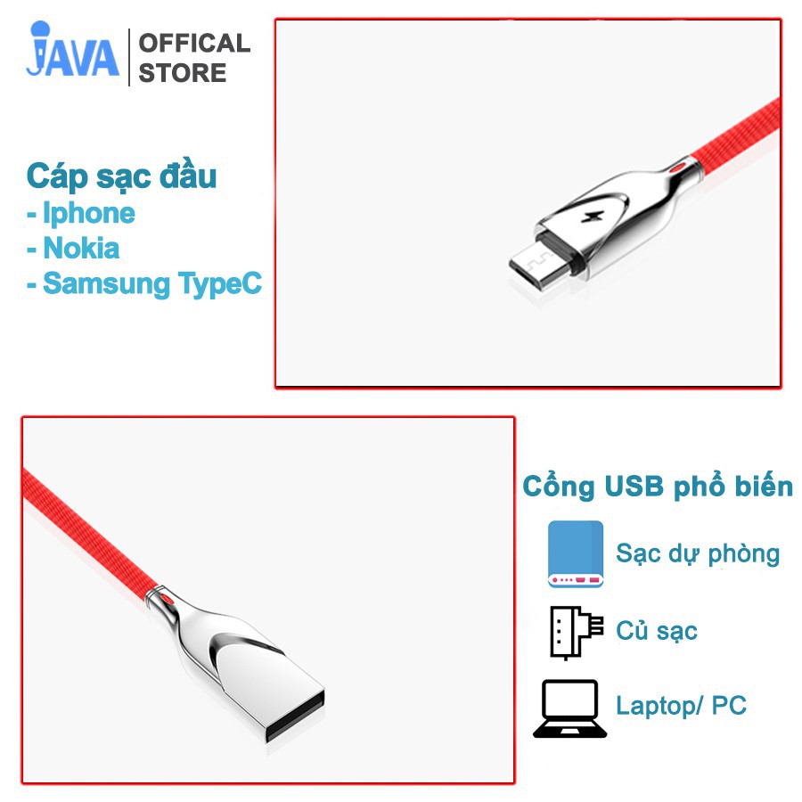 Dây cáp sạc nhanh có đèn báo mức pin - Ip Lightning - Micro USB - Type C