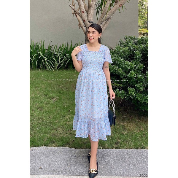 [SIZE 40-85KG] Đầm bầu maxi voan hoa mềm mát co dãn kiểu dễ thương fom dài có size bầu 85kg vẫn thoải mái mát mẻ