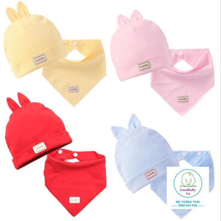 Mũ Cotton 2 Lớp Trùm Đầu Tai Thỏ Ngộ Ngĩnh Ấm Áp Cho Bé Yêu 0 - 8 tháng