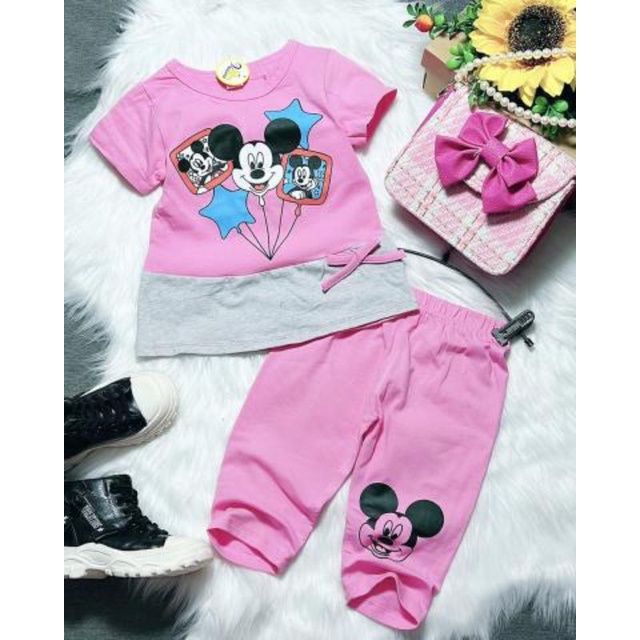 Bộ lửng ngố tay cộc cho bé gái thun cotton 4 chiều mềm mát