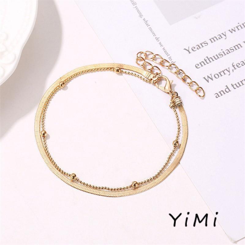 Lắc Chân Hai Lớp Xỏ Hạt Tròn Và Xương Rắn Đơn Giản Thời Trang Cho Nữ