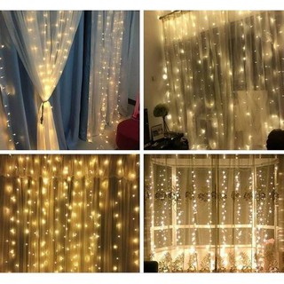 Đèn rèm , đèn led rèm mưa màu vàng ấm , cắm điện , chống nước
