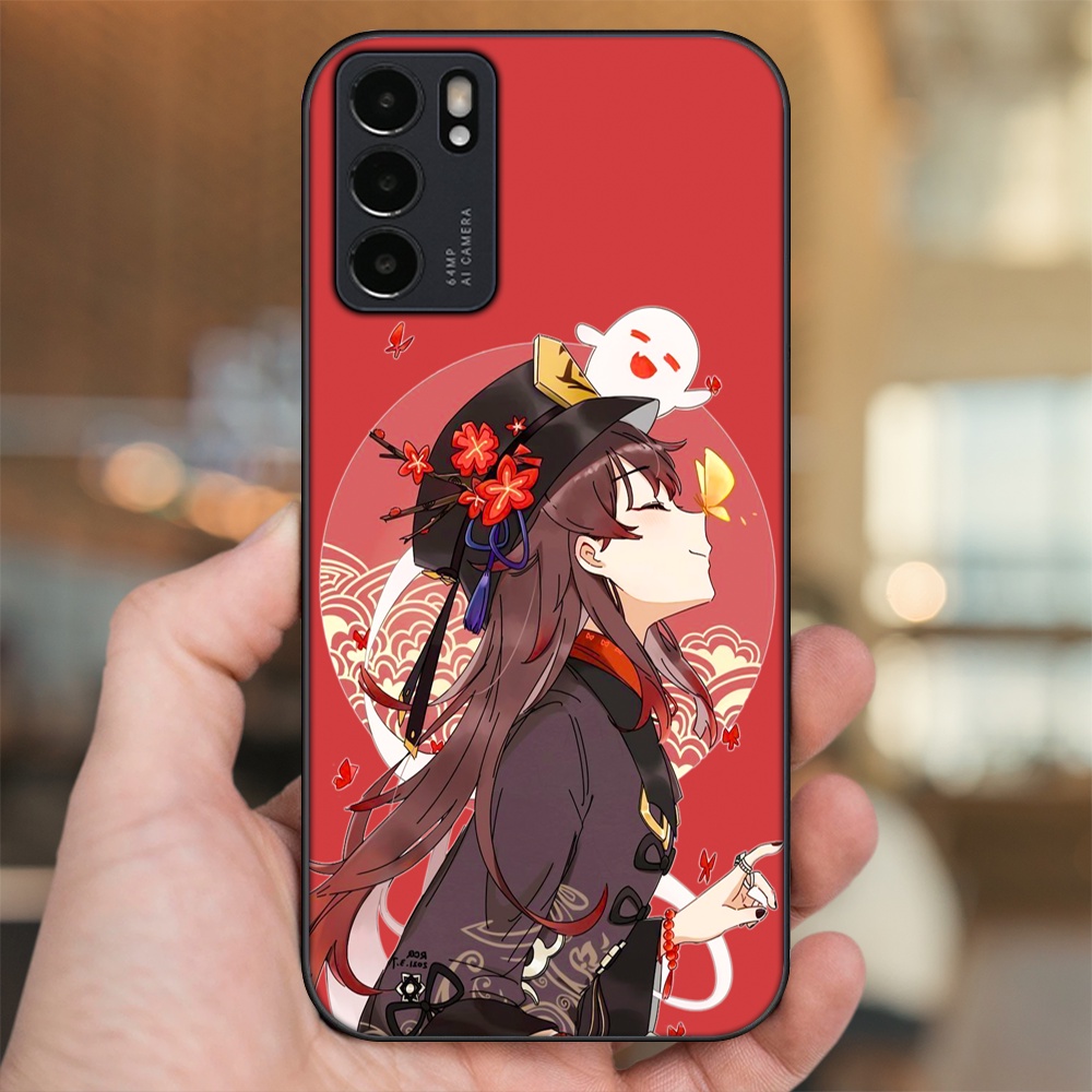 Ốp lưng Oppo Reno 6 5G viền đen in hình Hutao Genshin Impact