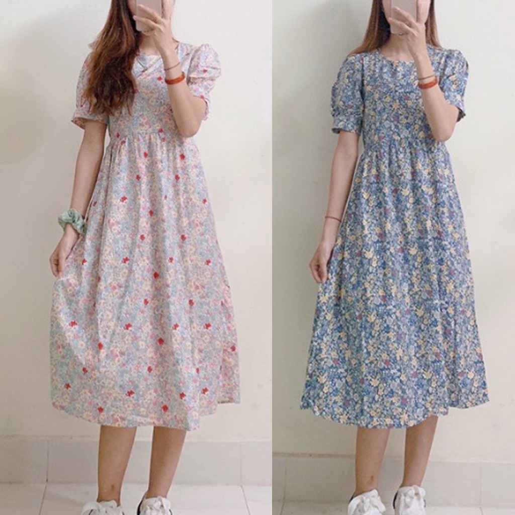 Váy babydoll hoa marry kiểu mới dáng tiểu thư, đầm hoa vintage cộc tay có thắt nơ eo, đầm nữ dự tiệc dáng đẹp -CKV9005 | BigBuy360 - bigbuy360.vn