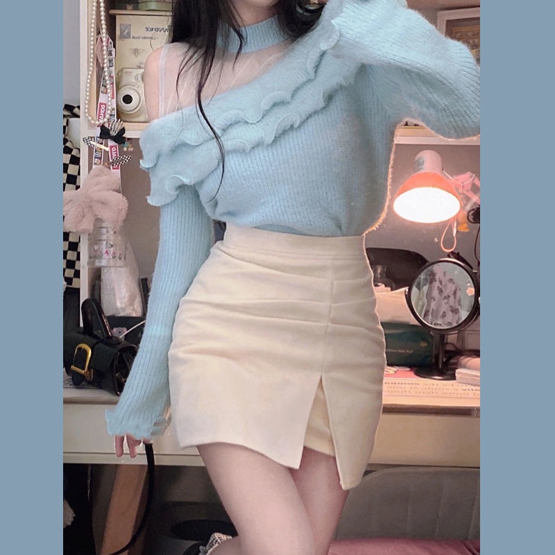 Áo Len Cao Cấp Phối Bèo Nhún Thiết Kế Mới Thời Trang Dành Cho Mùa Xuân