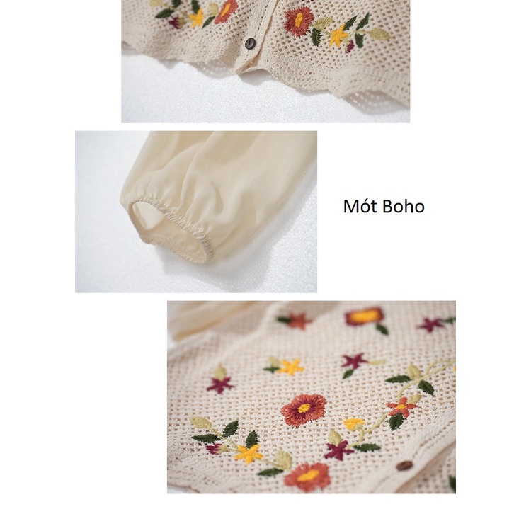 Áo móc len kem thêu hoa màu sắc MÓT BOHO
