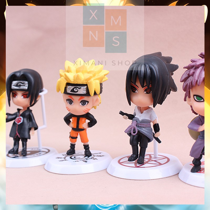 Bộ 6 Mô Hình Naruto Anime Figure Nhân Vật Itachi Gaara Sasuke Obito Killer Bee ChiBi Cao 8cm