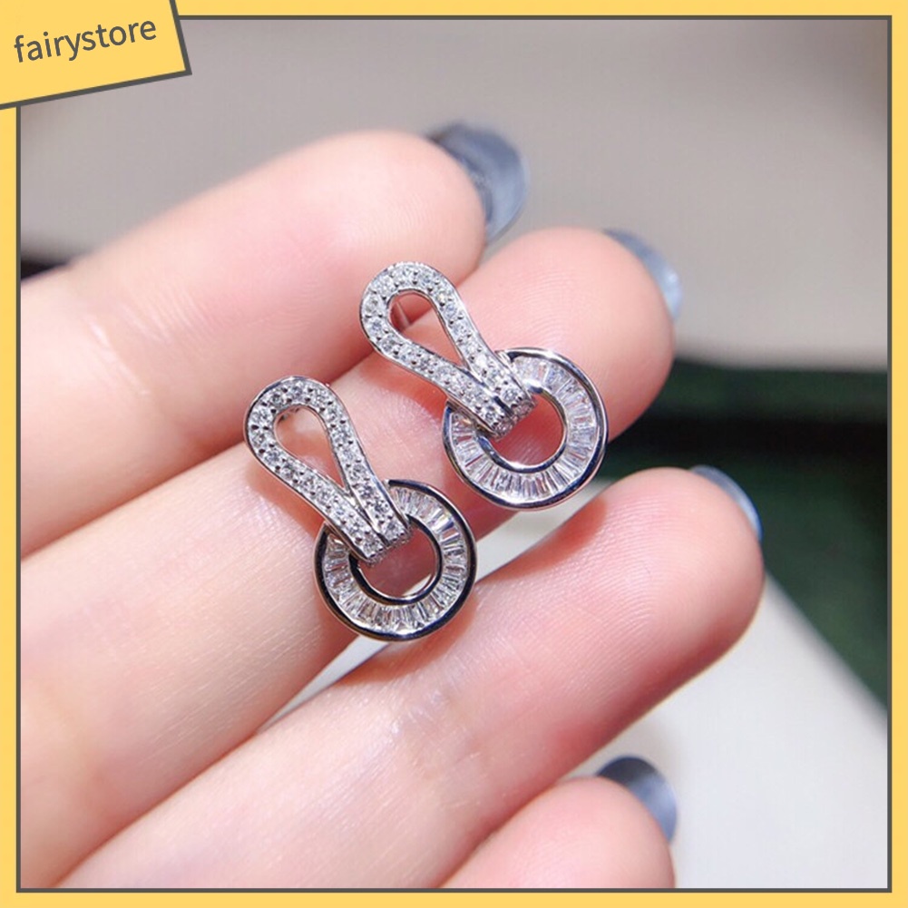 Khuyên Tai Tròn Đính Đá Zircon Sang Trọng Cho Nữ