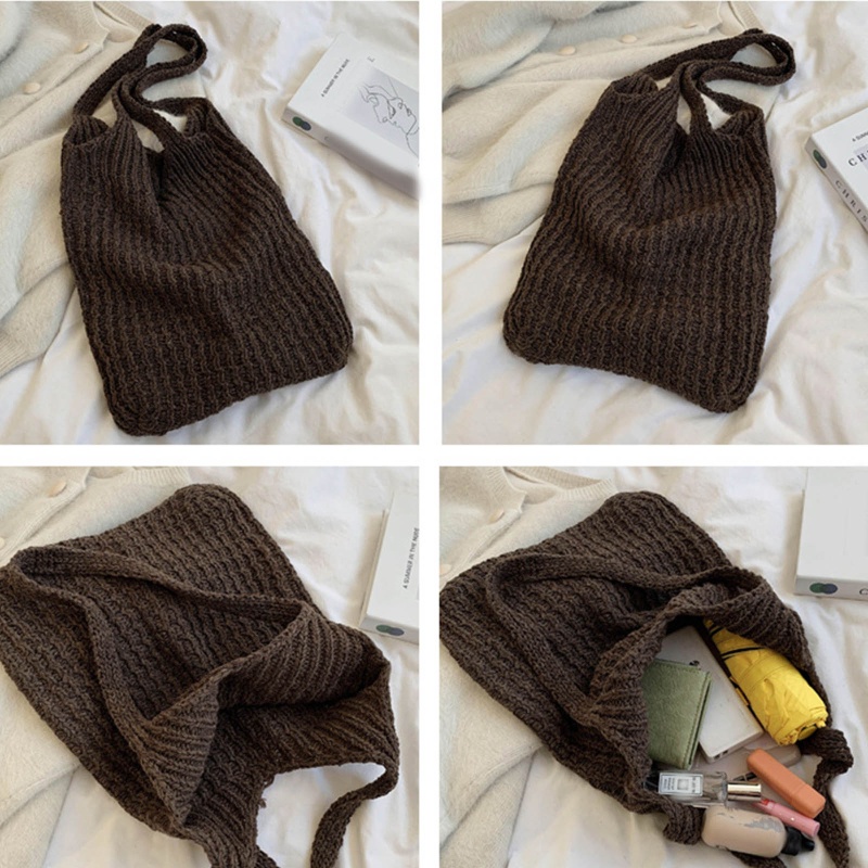 Túi Xách Tote Dệt Kim Mềm Màu Trơn Cỡ Lớn Thời Trang Cho Nữ