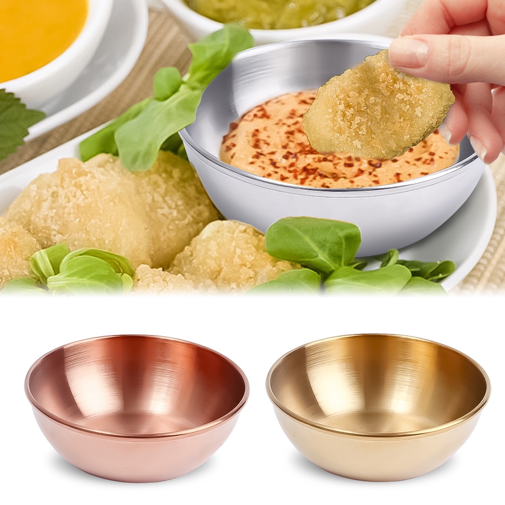 Đĩa Đựng Nước Sốt/ Gia Vị Hình Tròn Cỡ Nhỏ Bằng Inox Màu Vàng Kim Tiện Dụng Cho Nhà Bếp