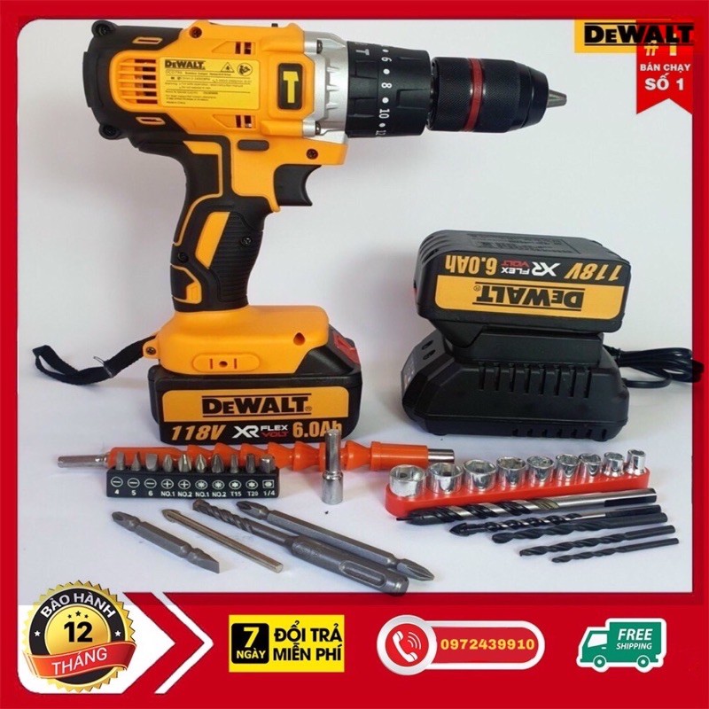 [Xả Kho] Khoan Pin Dewalt 3 Chức Năng Có Búa - Động Cơ Siêu Mạnh Mẽ - Pin Khủng 10 Cell Kèm Phụ Kiện