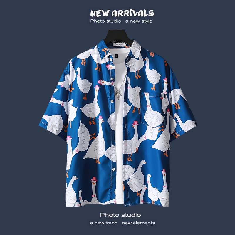 Áo Sơ Mi Đi Biển Tay Ngắn Họa Tiết Hoa Dáng Rộng Thời Trang Mùa Hè Cho Nam Giới