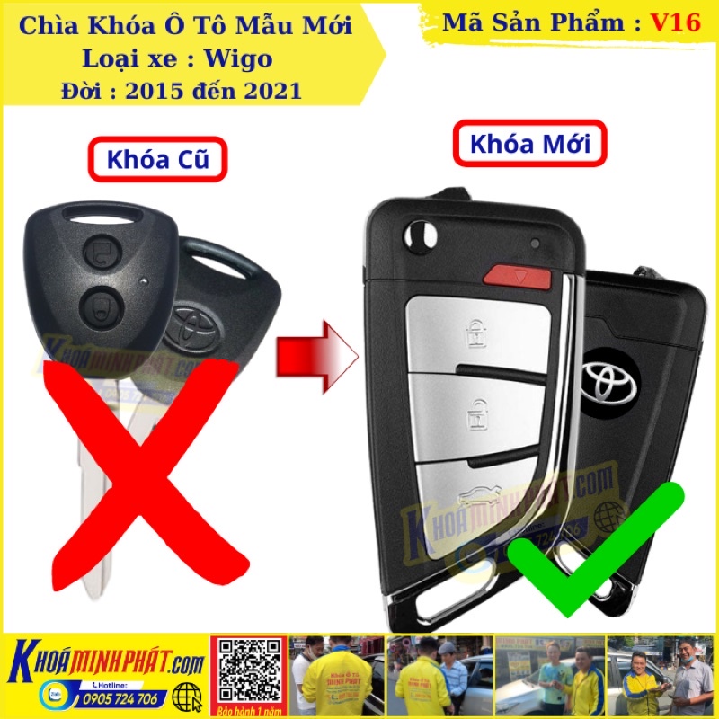 Chìa khóa Độ gập xe Toyota Wigo mẫu V16