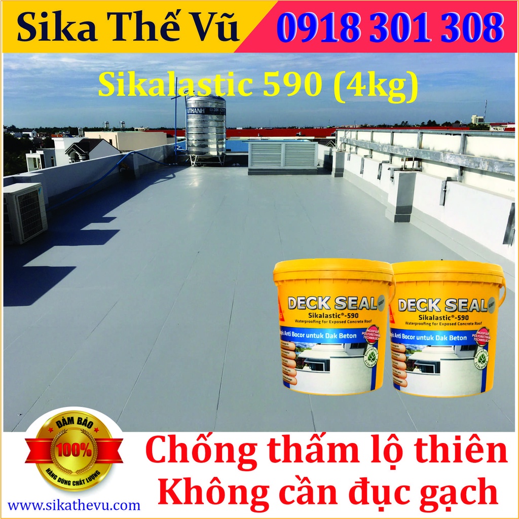 Chống thấm sàn mái, máng xối, sân thượng không cần đục gạch, gốc PU-Acrylic Sikalastic 590 màu xám  - Sika Thế Vũ