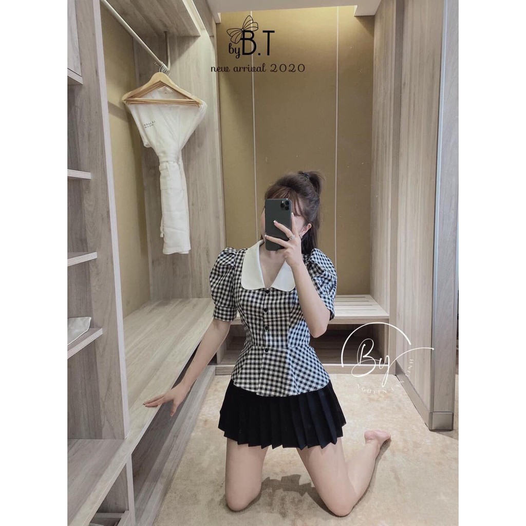 Bán sỉ sơ mi peplum caro 2 màu cho nữ.