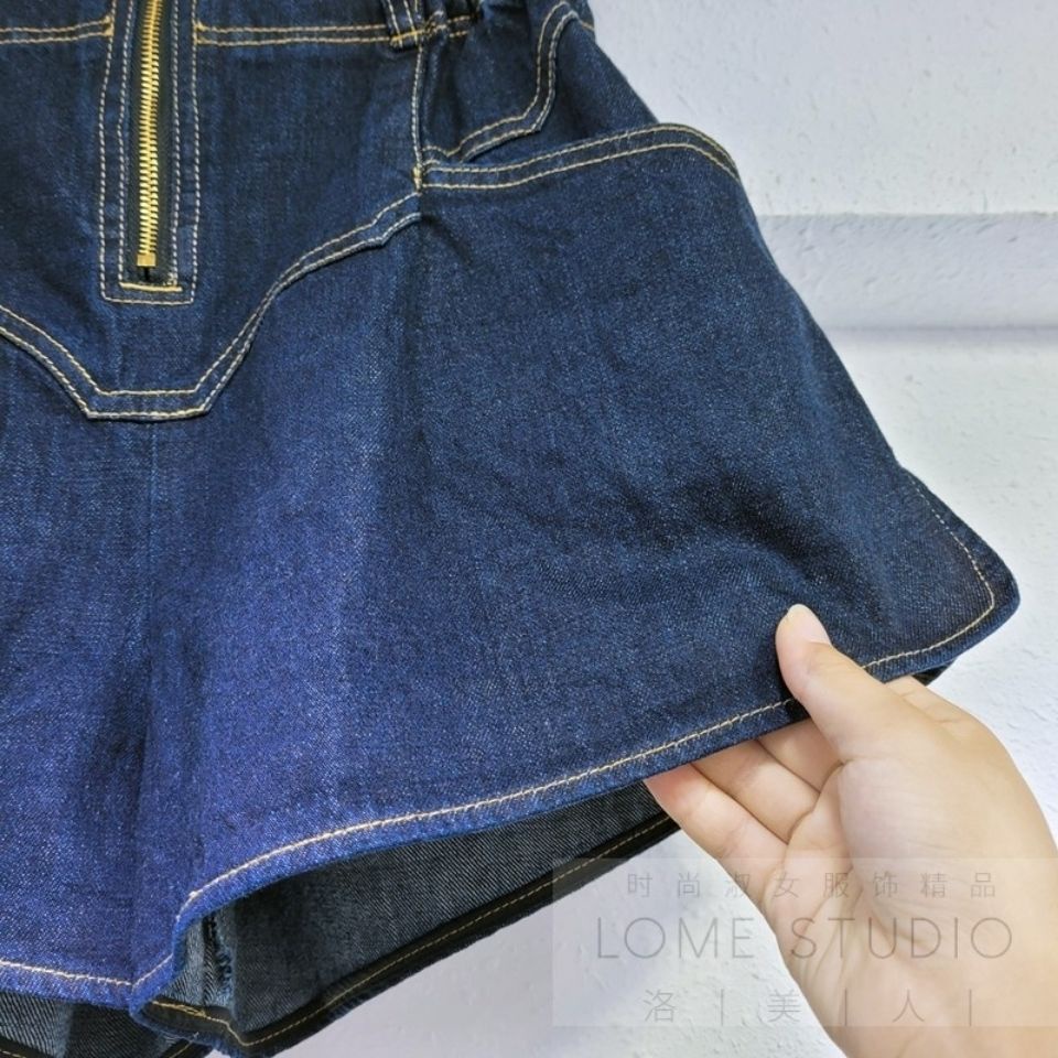 Europe station 2021 summer new yesha European High Waist Wide Leg Denim Shorts Jeans Women
