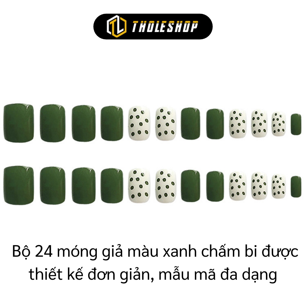 Móng Tay Giả - Bộ Nails 24 Móng Giả Màu Xanh Chấm Bi Đa Dạng, Thời Trang Nữ 8979