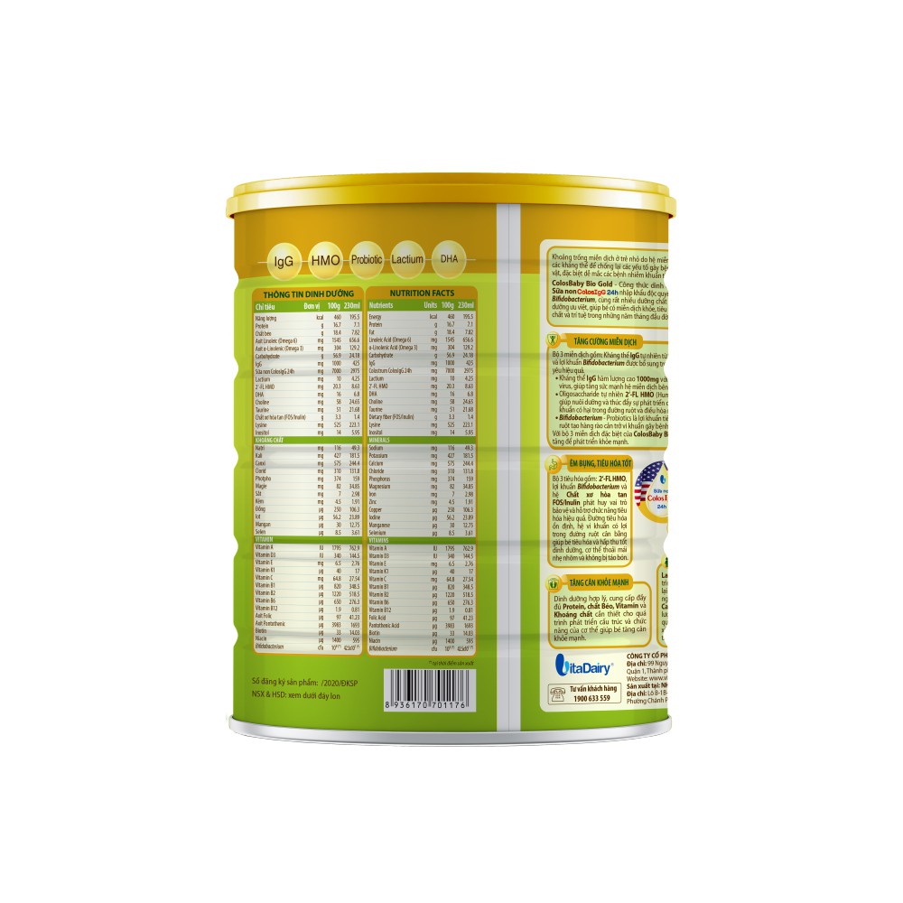 [HSD T1-2025] [Quét Mã QR - TL Đổi Quà] Sữa Bột Colosbaby Bio Gold 2+ 800gram/lon