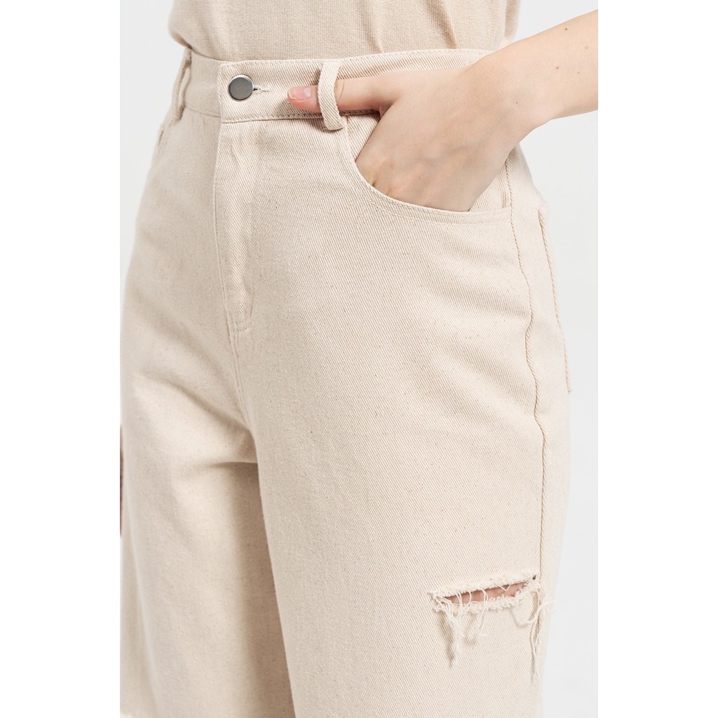 Quần Jeans Nữ Ống Rộng Rách Đùi Vientran V64W21Q011