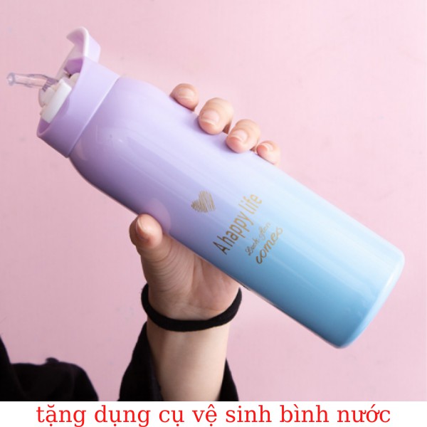 Bình giữ nhiệt 500ml chất liệu inox 304 có ống hút