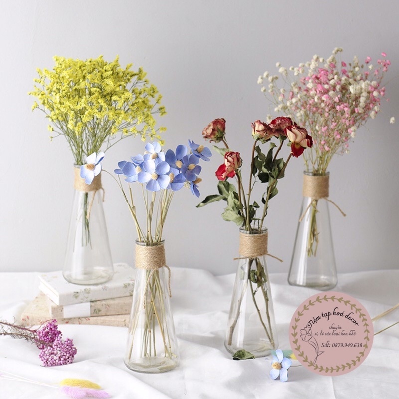 Bình thuỷ tinh decor phong cách vintage - tặng kèm dây gai trang trí