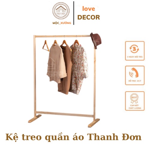 Giá treo quần áo gỗ kệ treo quần áo gỗ - Decor nhà cửa kiểu hàn, chắc chắn bền đẹp - KT ( C*D*R=126*88*44 )