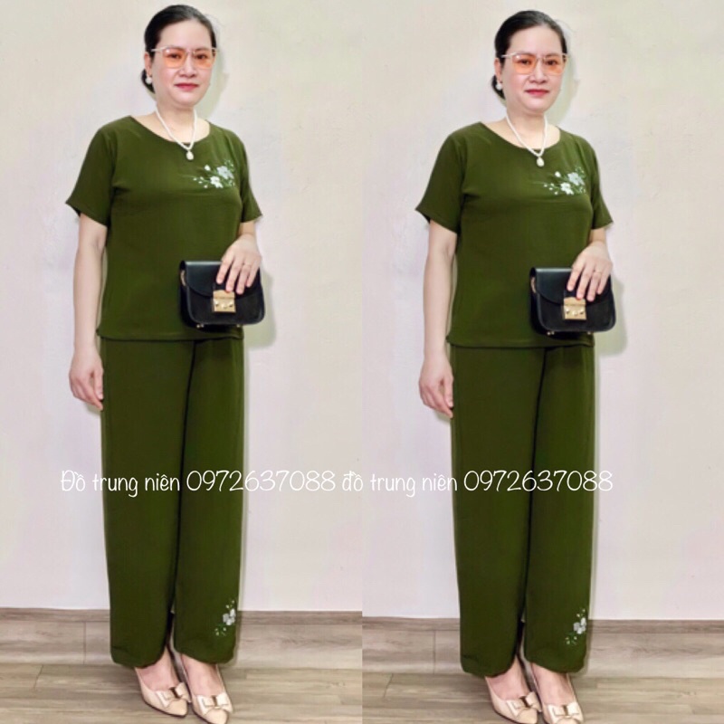Đồ Bộ Trung Niên-Bộ Chất Đũi Thêu Hoa Mai Cho Mẹ Cho Bà YOYO