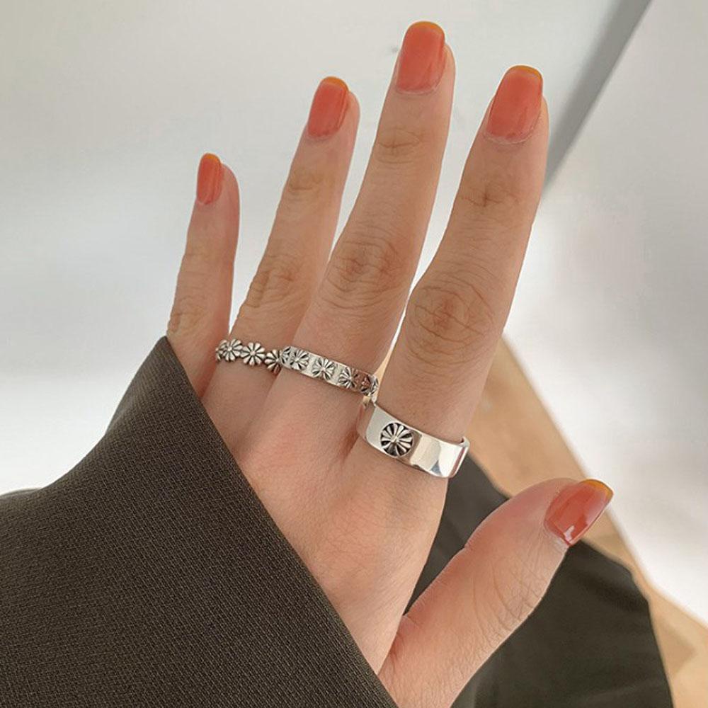 Nhẫn Đeo Tay Khắc Hình Hoa Cúc Phong Cách Vintage Dành Cho Nam Nữ|Nhẫn Khớp Ngón Tay Thiết Kế Đơn Giản Thời Trang