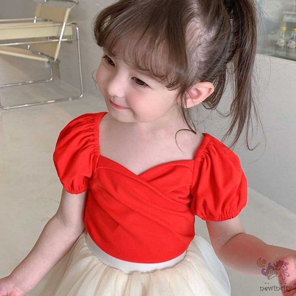 Áo tay ngắn phong cách Retro Hàn Quốc xinh xắn dành cho bé gái