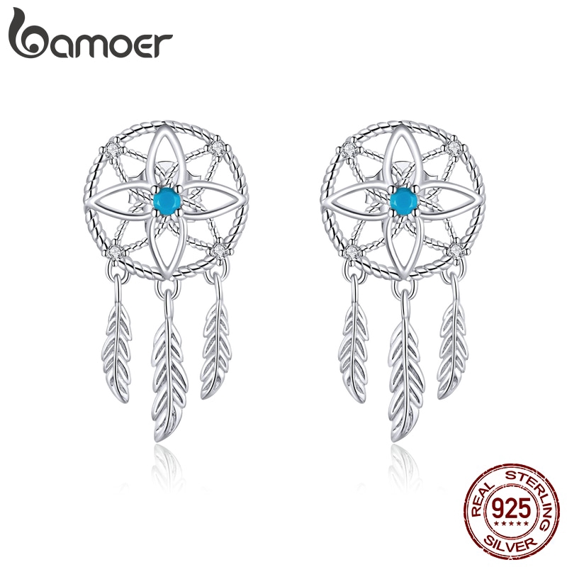 Khuyên Tai Bamoer BSE339 Mạ Bạc 925 Hình Dreamcatcher