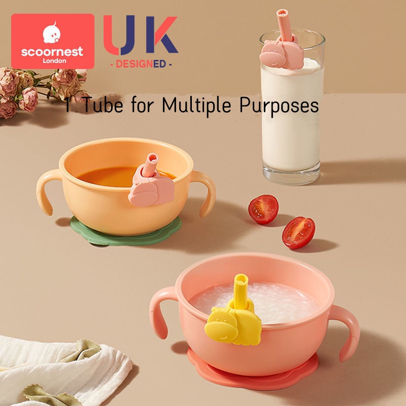 Set 2 Ống Hút Silicone Tái Sử Dụng Được Có Thể Tháo Rời Kèm Khóa Cài Cho Bé