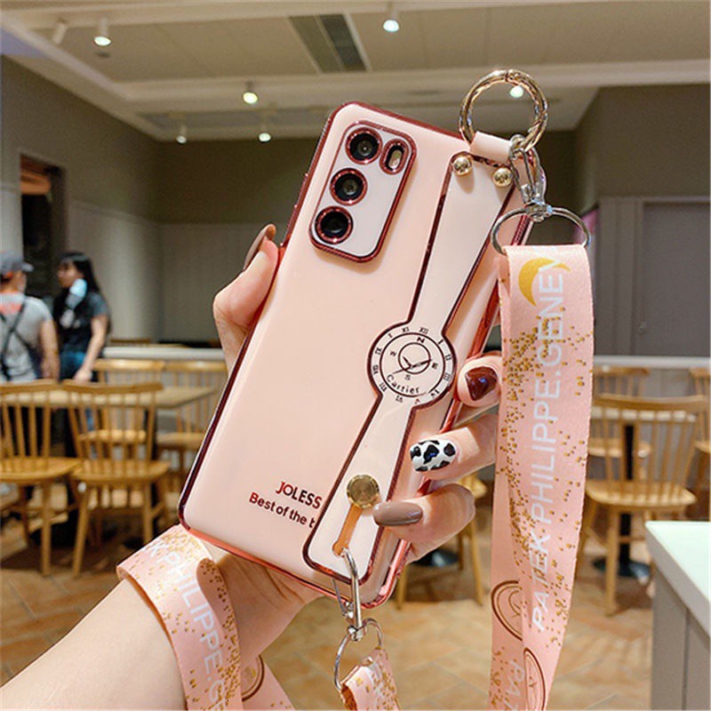 Ốp điện thoại silicon màu trơn viền mạ chống rơi có dây đeo cho iPhone 7 8Plus SE X XS XR XSMAX 11 11pro 11/12promax 12