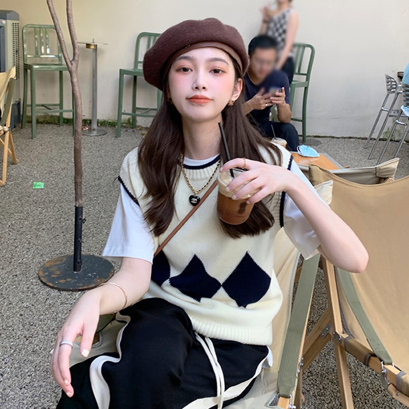 NZN Áo Dệt Kim Sát Nách Dáng Ngắn 2 Màu Lựa Chọn Phong Cách Hàn Quốc Cho Nữ