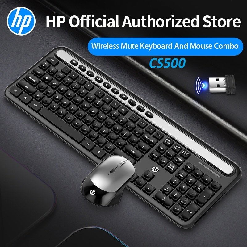 Bộ phím chuột wireless cao cấp HP CS500 tích hợp 10 phím multimedia - con lăn hợp kim cực đẹp (Đen) - Nhất Tín Computer