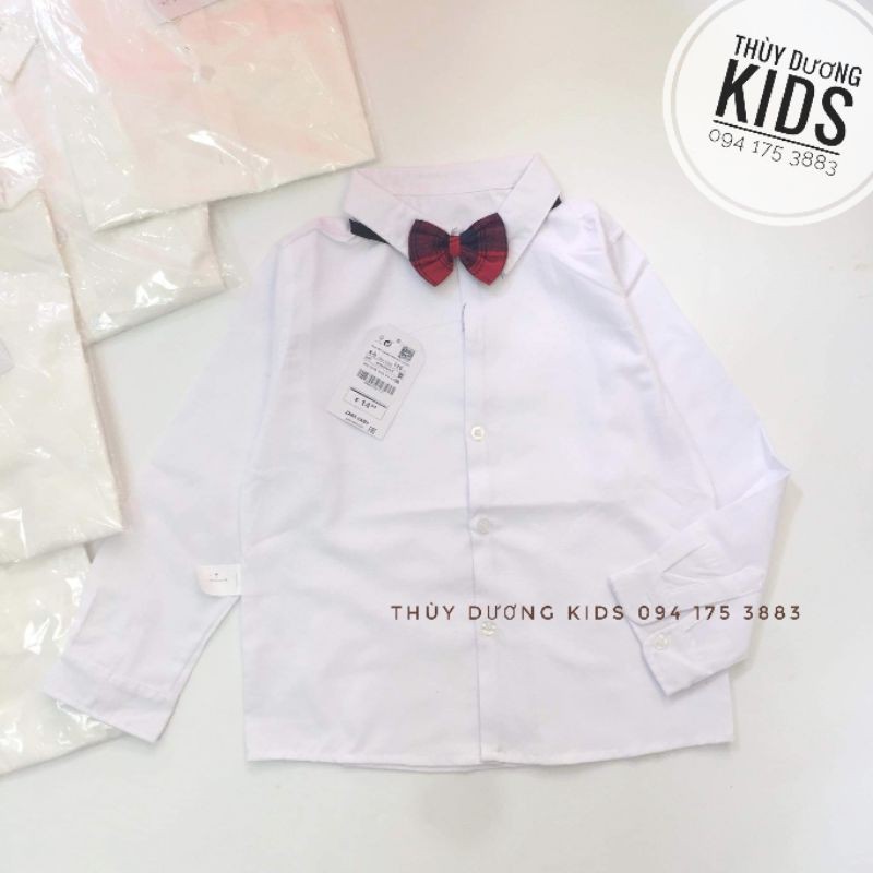 Áo sơ mi trắng Zara xuất kèm nơ cổ cho bé 1-5y