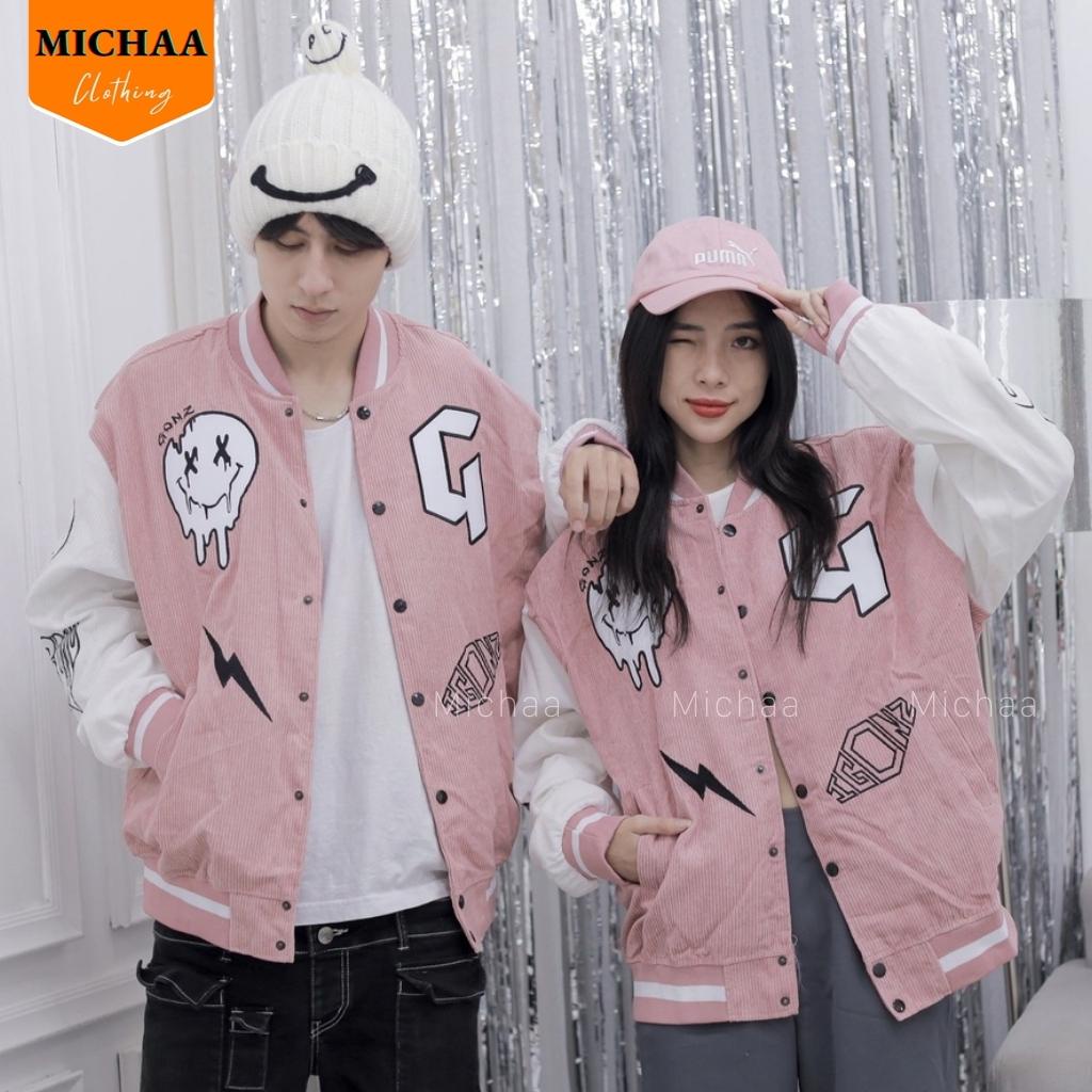 Áo Khoác Bomber Nhung Gân GONZ Nam Nữ Ulzzang Unisex 1 Lớp Kiểu Form Rộng - MICHAA