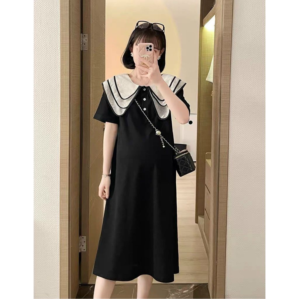 Váy Bầu Đầm Bầu Giả Bò Cổ Sen Mặc Đi Dự Tiệc Đi Làm Công Sở Đi Chơi Mùa Hè Thu M587 Mom and Baby