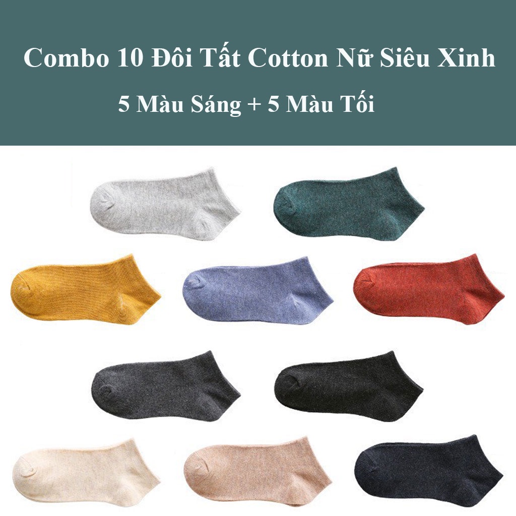 Sét 10 Tất Nam Nữ Ngắn Cotton Cổ Thấp Vớ Nữ Cổ Ngắn Hàng Cao Cấp Xuất Khẩu