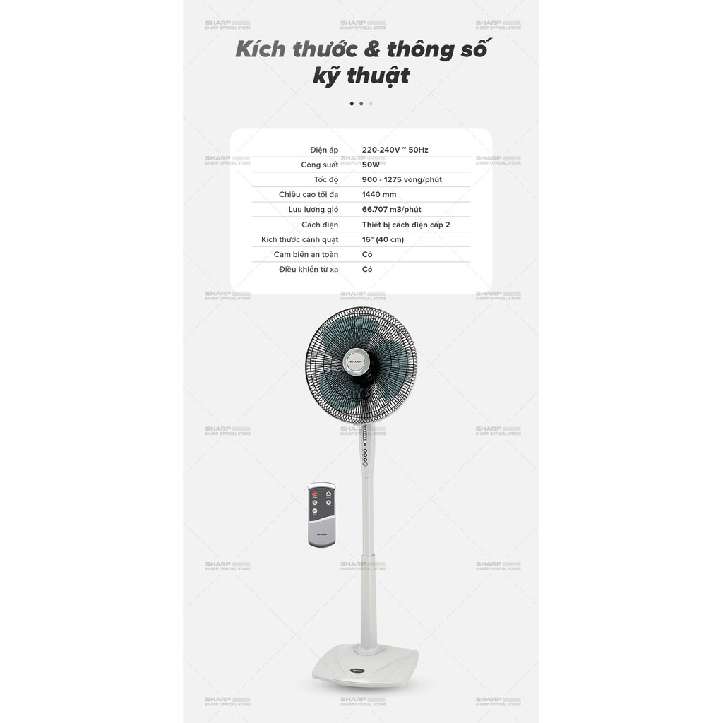 Quạt Đứng Sharp PJ-S40RV-WH Hàng Malaysia