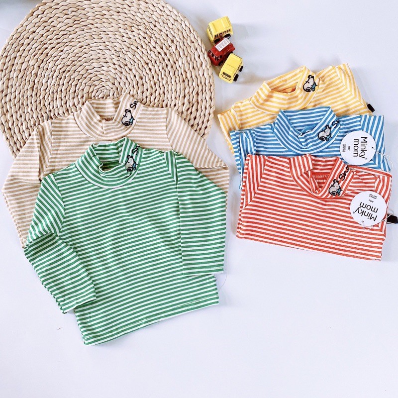 Áo Kẻ Dài Tay Cotton Lạnh Minkymom Cổ 3 Phân Cho Bé Áo Giữ Nhiệt Cho Bé