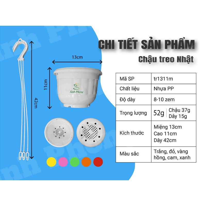 Chậu treo Nhật 13x11 nhiều màu