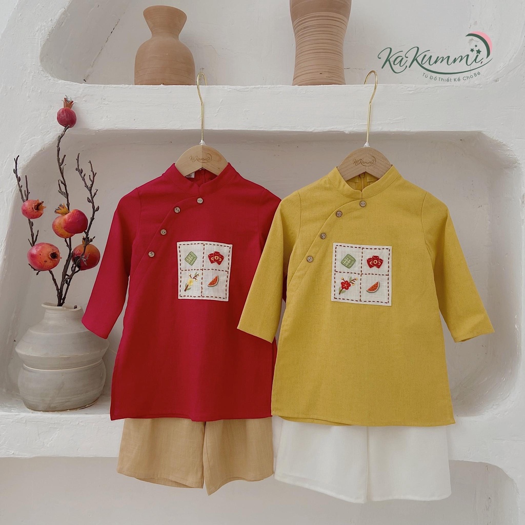 Áo Dài Cổ Truyền Tết Thêu Dành Cho Bé Trai Bé Gái - AD11