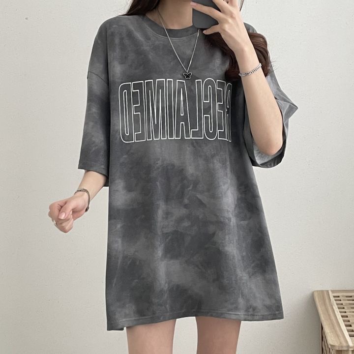 Ao thun tay lỡ form rộng dàng dài trùm mông loang xám cực chất