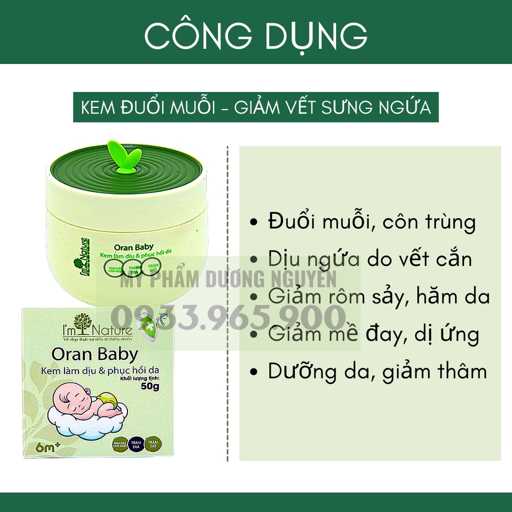 Kem Chống Muỗi Oran Baby I'm Nature - Làm Dịu Và Phục Hồi Da Do Muỗi Đốt Cho Bé 50gr