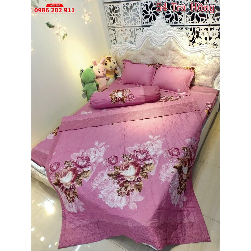 Trọn bộ 5 món Chăn Ga Gối Trà Hồng chăn trần bông hai mặt hàng loại 1
