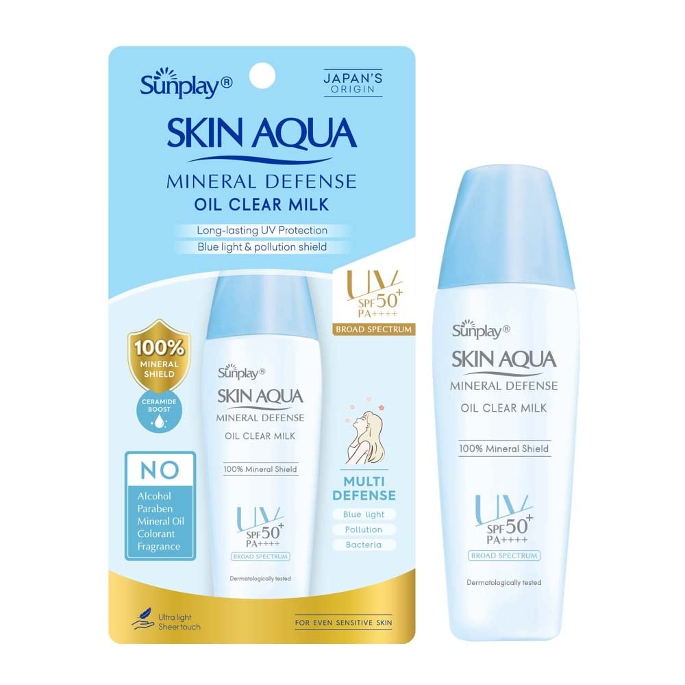Sữa Chống Nắng Vật Lý Bảo Vệ Da Giảm Dầu Sunplay Skin Aqua Mineral Defense Oil Clear Milk SPF50+ PA++++ 25g